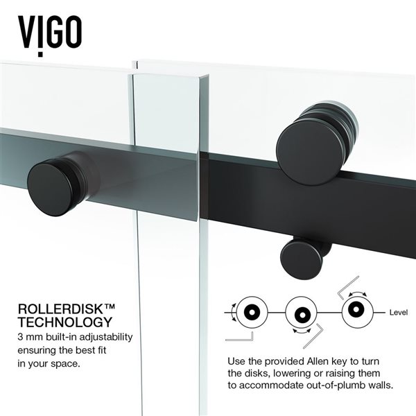 VIGO Luca 56 to 60 in. W x 79 in. H Frameless Sliding Shower Door in Matte Black with Clear Glass and Handle