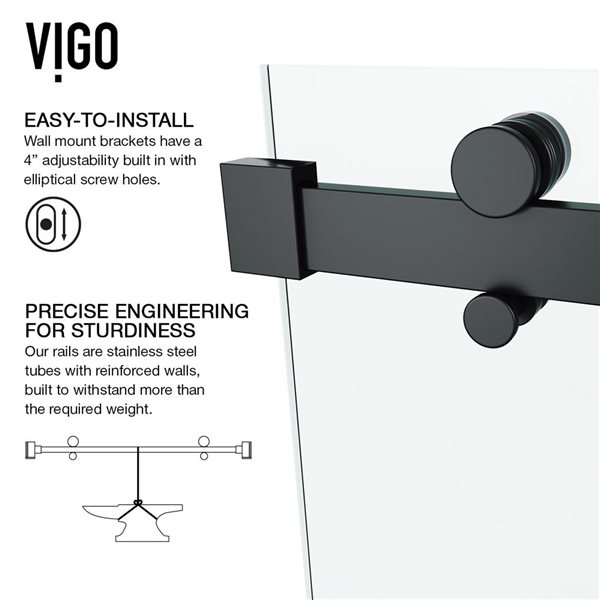 VIGO Luca 56 to 60 in. W x 79 in. H Frameless Sliding Shower Door in Matte Black with Clear Glass and Handle