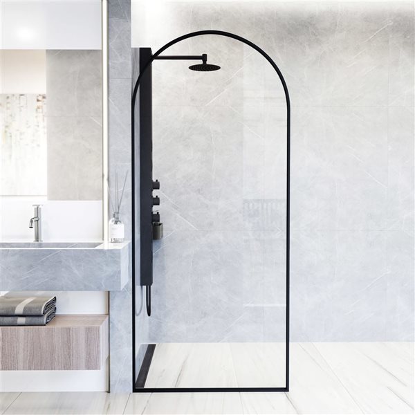 VIGO Arden 34 in. W x 78 in. H Framed Fixed Shower Screen in Matte Black with Clear Glass