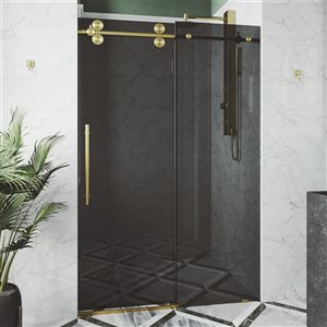 VIGO Elan 68 to 72 in. W x 74 in. H Frameless Sliding Shower Door in Matte Brushed Gold with Clear Glass and Handle