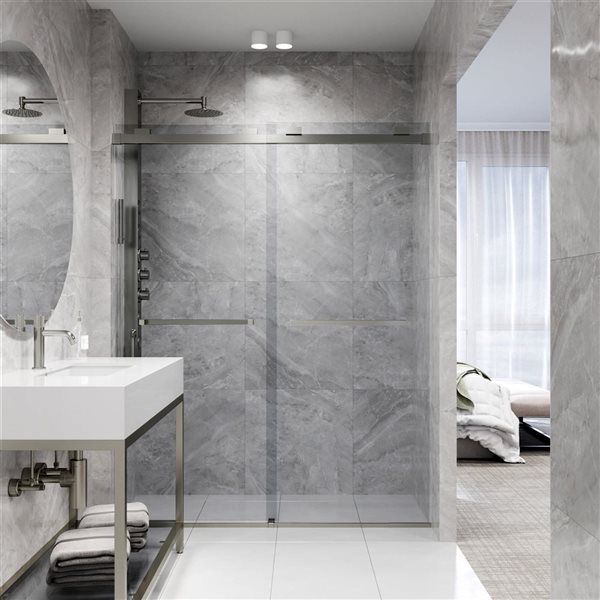 VIGO Houston 56 to 60-in W x 76-in H Frameless Stainless Steel Sliding Shower Door with Clear Glass and Handle