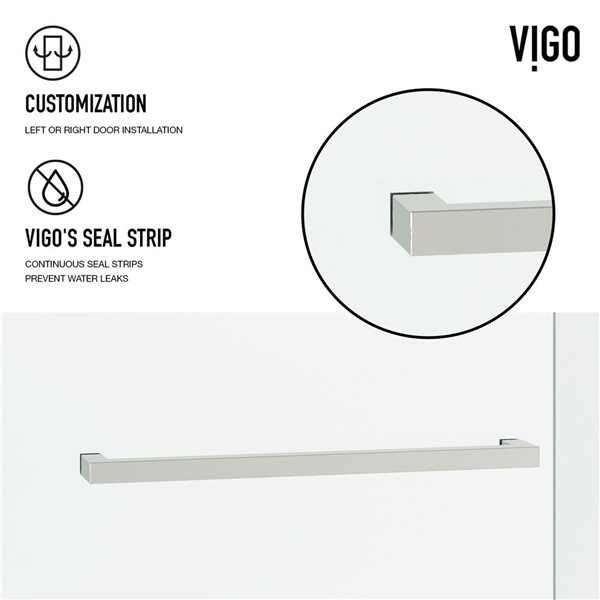 VIGO Houston 56 to 60-in W x 76-in H Frameless Stainless Steel Sliding Shower Door with Clear Glass and Handle