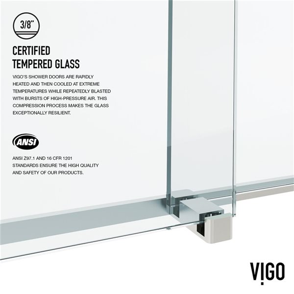 VIGO Houston 56 to 60-in W x 76-in H Frameless Stainless Steel Sliding Shower Door with Clear Glass and Handle