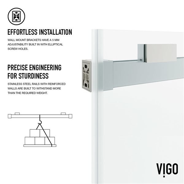 VIGO Houston 56 to 60-in W x 76-in H Frameless Stainless Steel Sliding Shower Door with Clear Glass and Handle