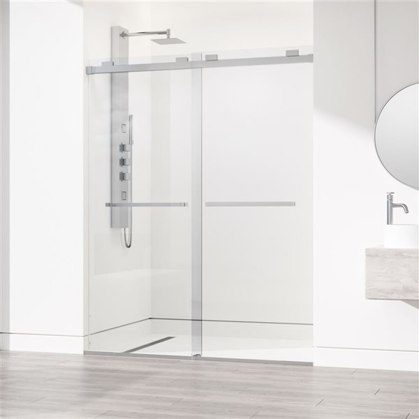 Houston 56 To 60-In W X 76-In H Frameless Stainless Steel Sliding Shower Door With Clear Glass And Handle
