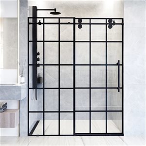 VIGO Elan 56 to 60 in. W x 74 in. H Frameless Sliding Shower Door in Matte Black with Clear Glass and Handle