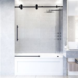 VIGO Elan 60 in. x 66 in. Frameless Sliding Tub Door in Matte Black with Fluted Glass