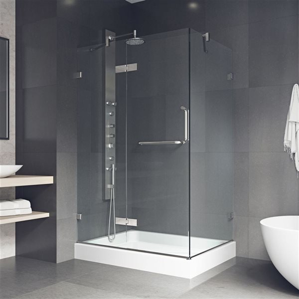 Cabine de douche à charnières sans cadre Monteray de VIGO 32 po L x 40 po l x 79 po H nickel brossé