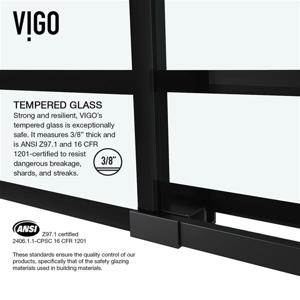 VIGO Elan 64 to 68 in. W x 74 in. H Frameless Sliding Shower Door in Matte Black with Clear Glass and Handle