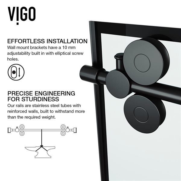 VIGO Elan 64 to 68 in. W x 74 in. H Frameless Sliding Shower Door in Matte Black with Clear Glass and Handle