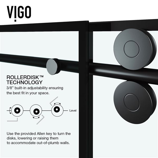 VIGO Elan 64 to 68 in. W x 74 in. H Frameless Sliding Shower Door in Matte Black with Clear Glass and Handle