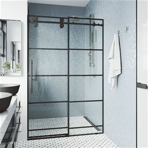 VIGO Elan 64 to 68 in. W x 74 in. H Frameless Sliding Shower Door in Matte Black with Clear Glass and Handle