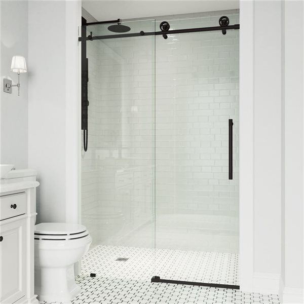 Porte de douche coulissante sans cadre Elan Cass Aerodynamic de VIGO 52 à 56 po x 76 po noir mat