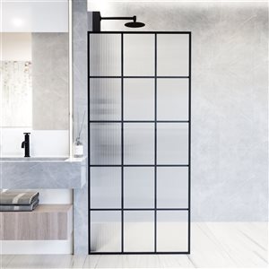 VIGO Mosaic 34 in. W x 74 in. H Framed Fixed Shower Screen in Matte Black with Fluted Glass