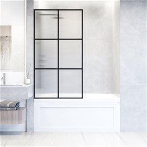 VIGO Ventana 34 in. x 62 in. Fixed Frame Tub Screen in Matte Black with Fluted Glass