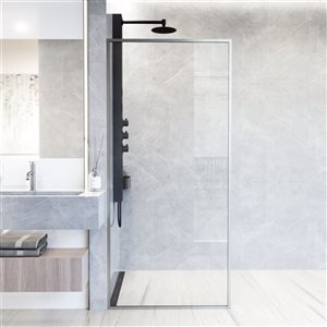 Paroi de douche fixe encadrée Meridian de VIGO 34 po x 74 po en acier inoxydable avec verre transparent