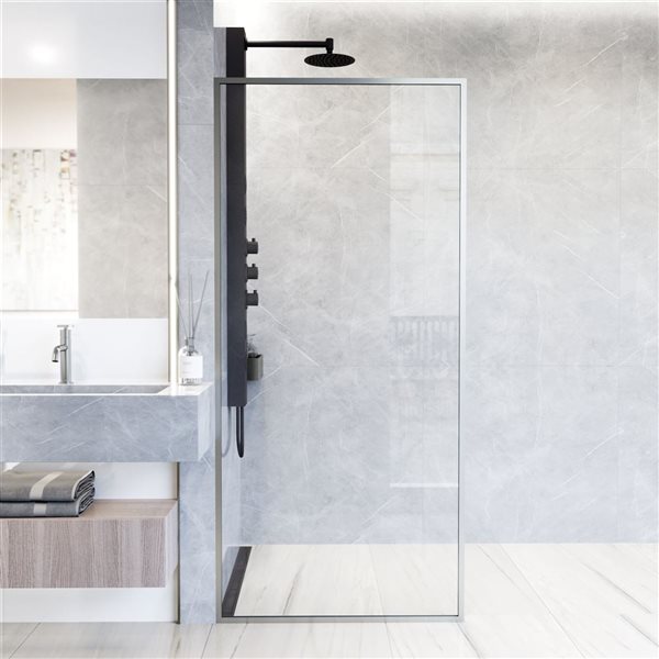 VIGO Meridian&nbsp;34-in W x&nbsp;74-in H Framed Stainless Steel Fixed Shower Screen with Clear Glass