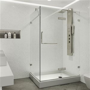 VIGO Monteray 32 in. L x 40 in. W x 79 in. H Frameless Hinged Shower Enclosure in Brushed Nickel with Clear Glass