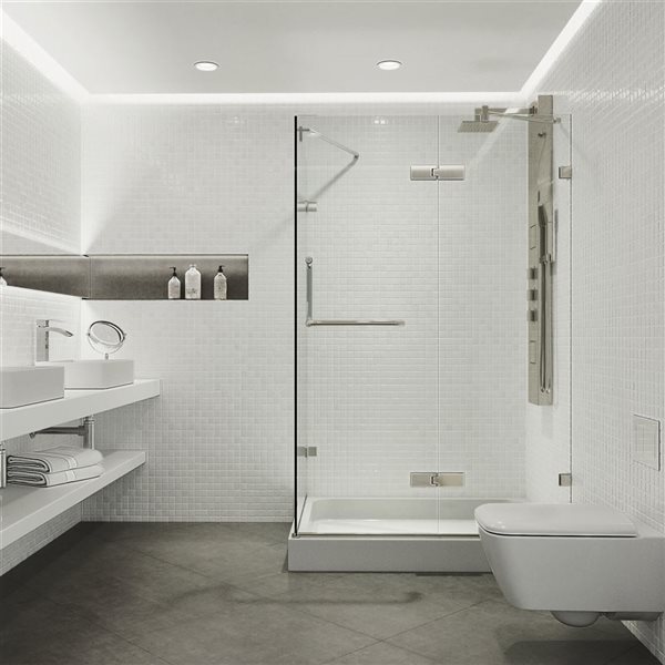 Cabine de douche à charnières sans cadre Monteray de VIGO 32 po x 40 po x 79 po nickel brossé avec verre transparent