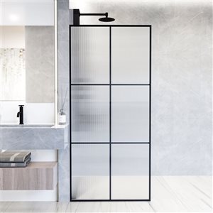 VIGO Ventana 34 in. W x 74 in. H Framed Fixed Shower Screen in Matte Black with Fluted Glass