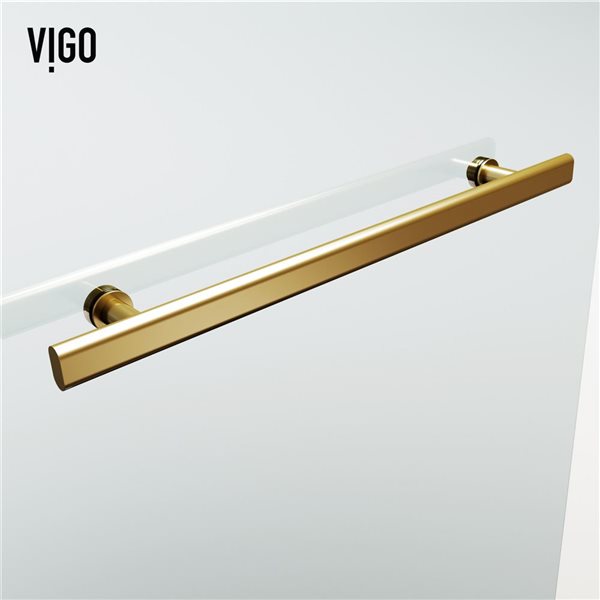 VIGO Orion&nbsp;34-in W x&nbsp;58-in H Frameless Matte Brushed Gold Hinged Tub Door with Clear Glass and Handle