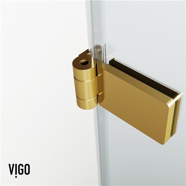 VIGO Orion&nbsp;34-in W x&nbsp;58-in H Frameless Matte Brushed Gold Hinged Tub Door with Clear Glass and Handle
