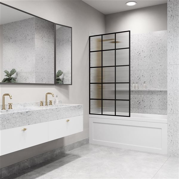 VIGO Mosaic&nbsp;34-in W x&nbsp;62-in H Matte Black Framed Fixed Tub Screen with Fluted Glass