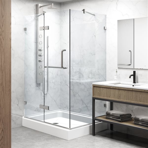 VIGO Monteray&nbsp;32-in D x&nbsp;40-in W x&nbsp;79-in H Frameless Chrome Hinged Shower Enclosure with Clear Glass and Base