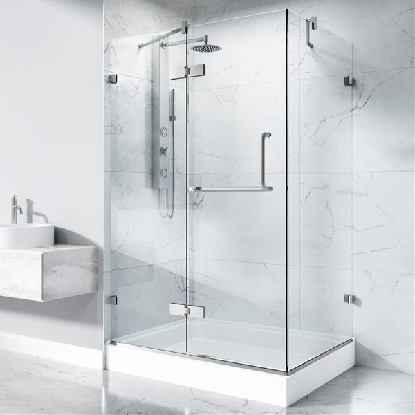 VIGO Monteray&nbsp;32-in D x&nbsp;40-in W x&nbsp;79-in H Frameless Chrome Hinged Shower Enclosure with Clear Glass and Base