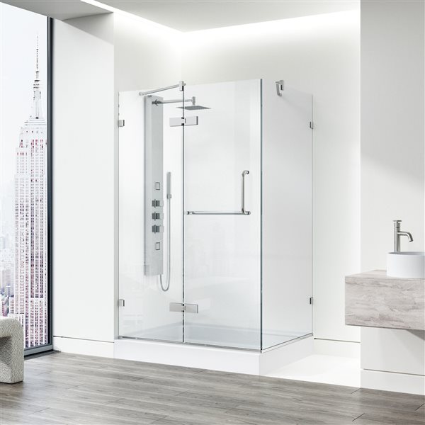 VIGO Monteray&nbsp;32-in D x&nbsp;40-in W x&nbsp;79-in H Frameless Chrome Hinged Shower Enclosure with Clear Glass and Base