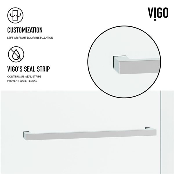 VIGO Houston 56 to 60 in. W x 76 in. H Frameless Sliding Shower Door in Chrome with Clear Glass and Handle