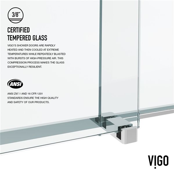 VIGO Houston 56 to 60 in. W x 76 in. H Frameless Sliding Shower Door in Chrome with Clear Glass and Handle