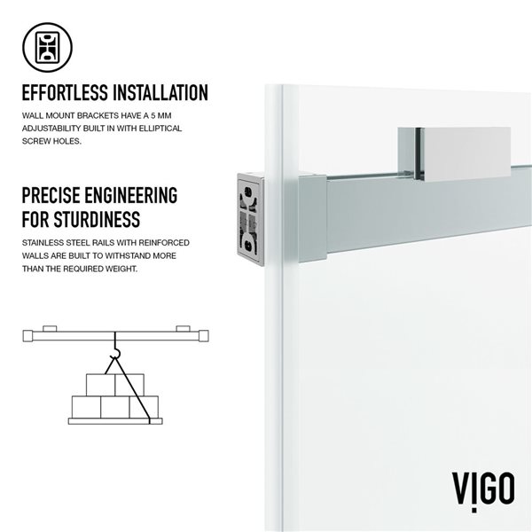 VIGO Houston 56 to 60 in. W x 76 in. H Frameless Sliding Shower Door in Chrome with Clear Glass and Handle