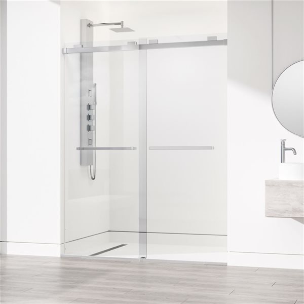 VIGO Houston 56 to 60 in. W x 76 in. H Frameless Sliding Shower Door in Chrome with Clear Glass and Handle