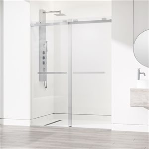 VIGO Houston 56 to 60 in. W x 76 in. H Frameless Sliding Shower Door in Chrome with Clear Glass and Handle