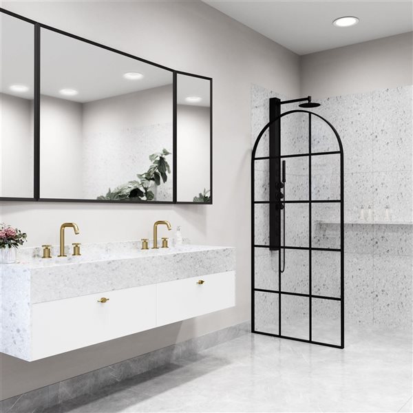 VIGO Arden&nbsp;34-in W x&nbsp;78-in H Framed Fixed Grid Clear Glass Shower Screen - Matte Black