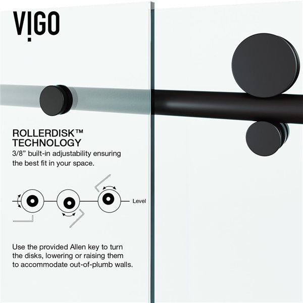 VIGO Elan E-Class 60 to 64 in. W x 76 in. H Frameless Sliding Shower Door in Matte Black with Clear Glass and Handle