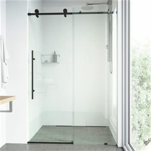 VIGO Elan E-Class 60 to 64 in. W x 76 in. H Frameless Sliding Shower Door in Matte Black with Clear Glass and Handle