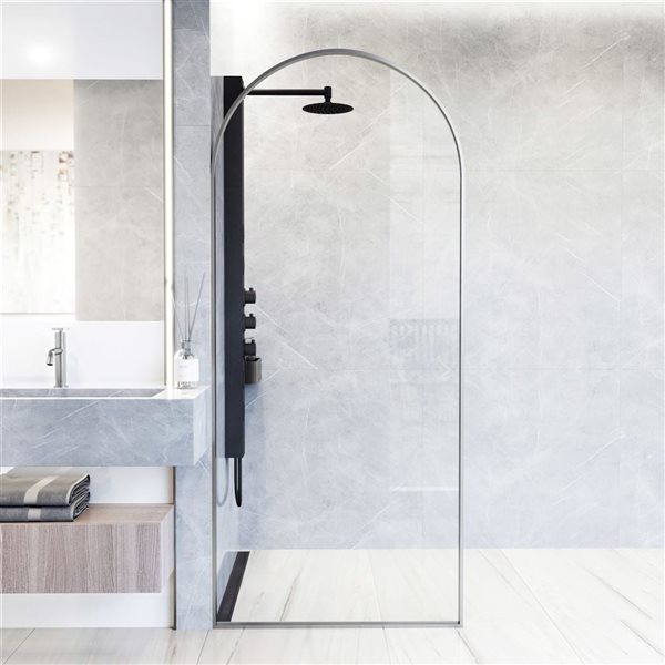 VIGO Arden 34 in. W x 78 in. H Framed Fixed Shower Screen in Stainless Steel with Clear Glass