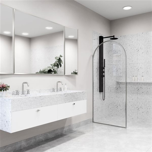 VIGO Arden 34 in. W x 78 in. H Framed Fixed Shower Screen in Stainless Steel with Clear Glass