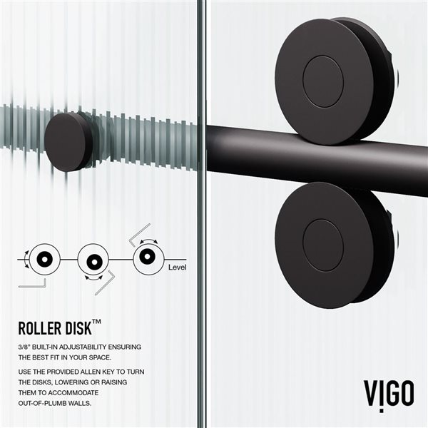 VIGO Elan 68 to 72 in. W x 74 in. H Frameless Sliding Shower Door in Matte Black with Fluted Glass and Handle