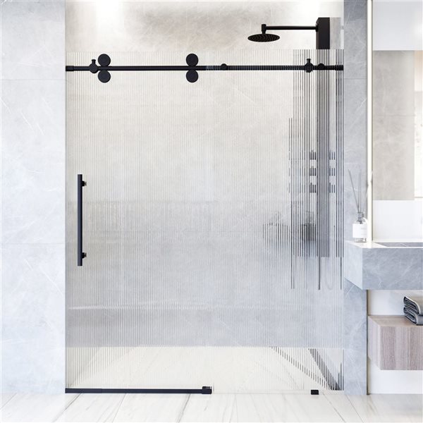 VIGO Elan 68 to 72 in. W x 74 in. H Frameless Sliding Shower Door in Matte Black with Fluted Glass and Handle