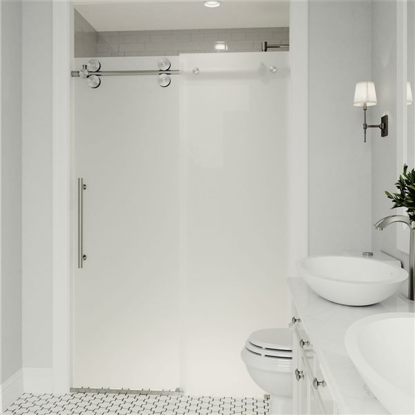 VIGO Elan 56 to 60 in. W x 74 in. H Frameless Sliding Shower Door in Chrome with Clear Glass and Handle