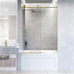 VIGO Elan Hart 60 in. W x 66 in. H Sliding Frameless Tub Door in Matte Brushed Gold