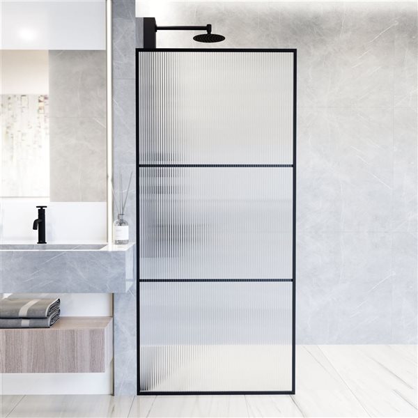 VIGO Divide 34 in. W x 74 in. H Framed Fixed Shower Screen in Matte Black with Fluted Glass