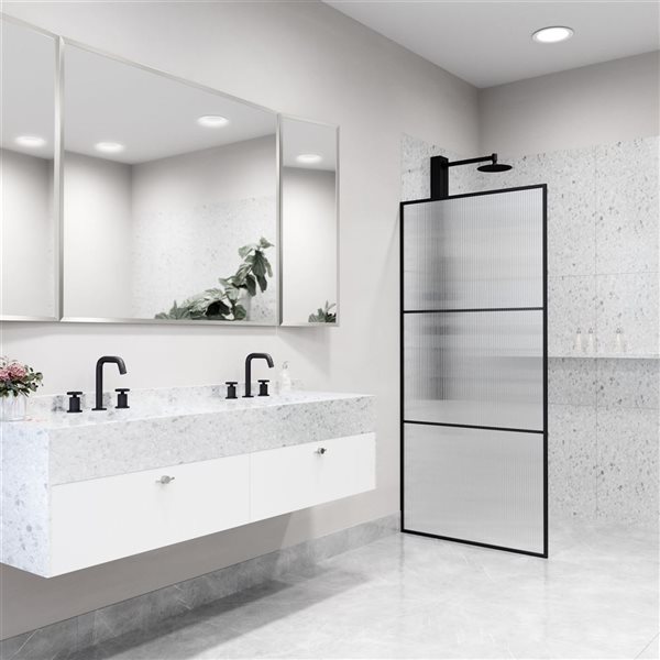 VIGO Divide 34 in. W x 74 in. H Framed Fixed Shower Screen in Matte Black with Fluted Glass