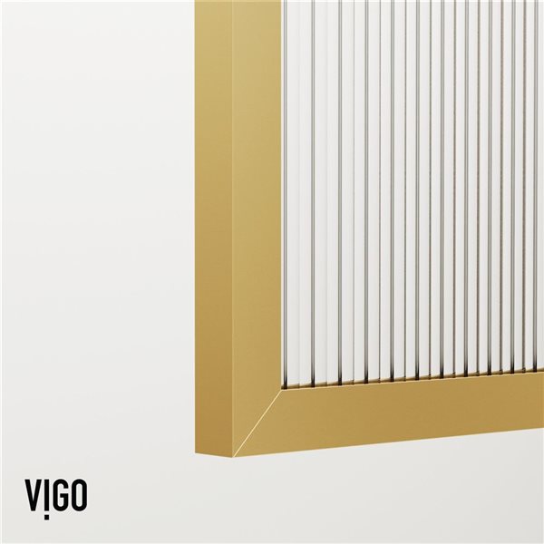 VIGO Meridian 34 in. W x 74 in. H Framed Fixed Shower Screen in Matte Brushed Gold with Fluted Glass