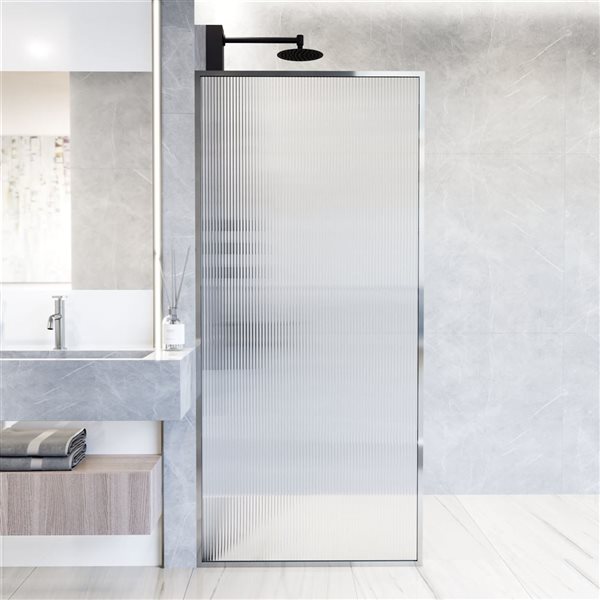 VIGO Meridian 34 in. W x 74 in. H Framed Fixed Shower Screen in Chrome with Fluted Glass