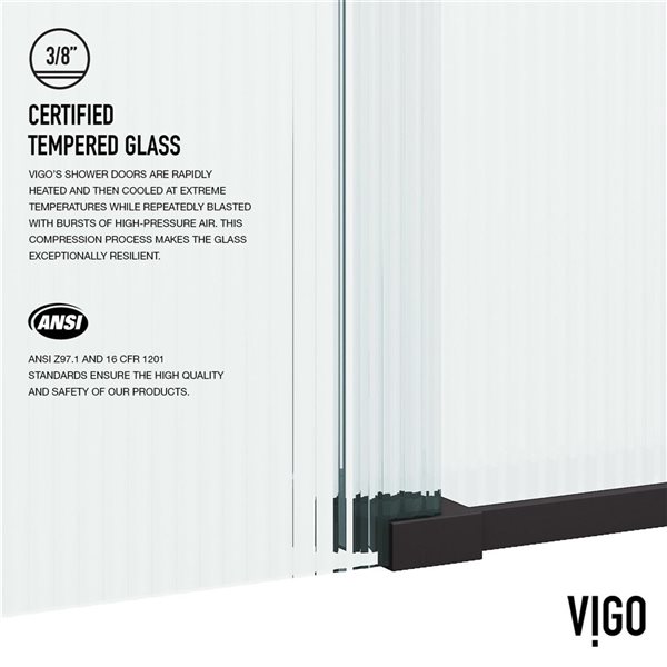 VIGO Elan 56 to 60 in. W x 74 in. H Frameless Sliding Shower Door in Matte Black with Fluted Glass and Handle