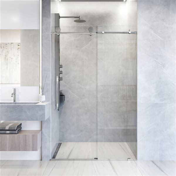 VIGO Elan Hart 56 to 60 in. W x 76 in. H Frameless Sliding Shower Door in Chrome with Clear Glass and Handle